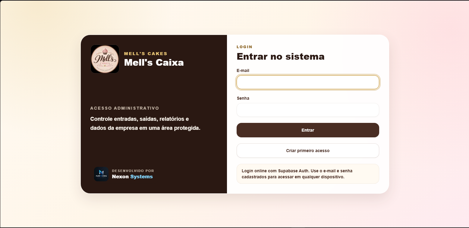 Tela de login do Mell's Caixa